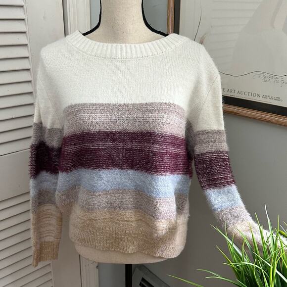 FATE Womens Sweater Large Striped Pullover Fuzzy Crewneck Preppy Winter Casual - Picture 1 of 12